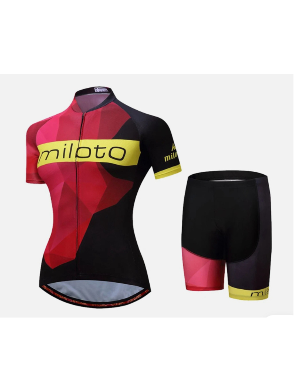 Miloto Women 2-Piece Cycling Short Sleeve Jersey Shorts Set Red Black Yellow XL